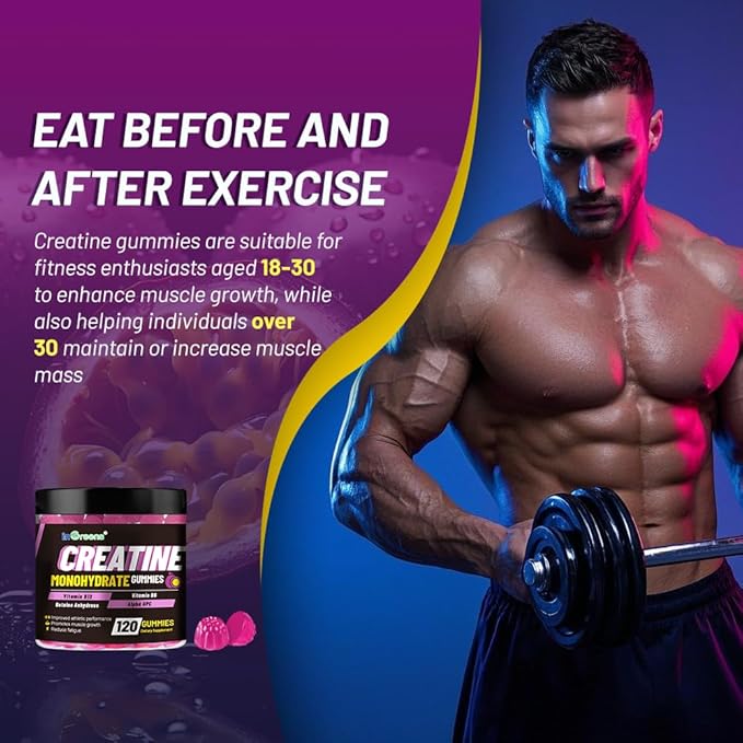 Creatine Monohydrate Gummies 6g for Men &amp Women Potent Creatine Supplement Chewables Creatine for Energy Boost Increase Strength and Build Muscle Gluten-Free Sugar Free120 Count