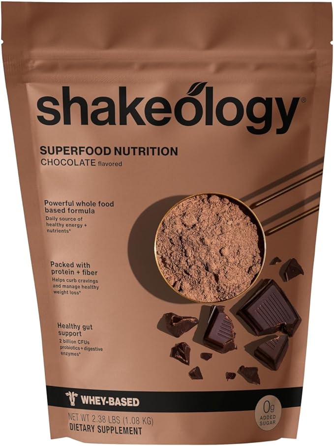 Shakeology 0g Added Sugar Whey Protein Powder Blend Gluten-Free Shake with Vitamins and Minerals – Helps Support Healthy Weight Loss Lean Muscle Gut Health – Chocolate 30 Servings