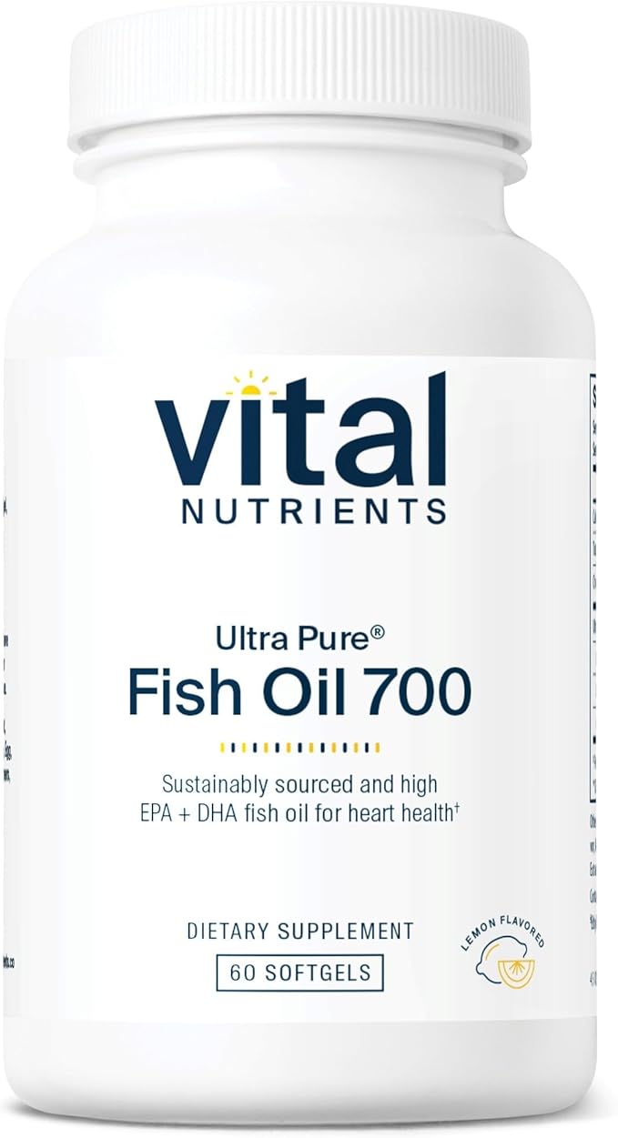Vital Nutrients Ultra Pure Fish Oil 700 - Supports Heart Brain and Joint Health* - Sustainably Sourced High EPA &amp DHA Omega-3 Fatty Acid - Lemon Flavor - Gluten Dairy &amp Soy Free - 60 Softge