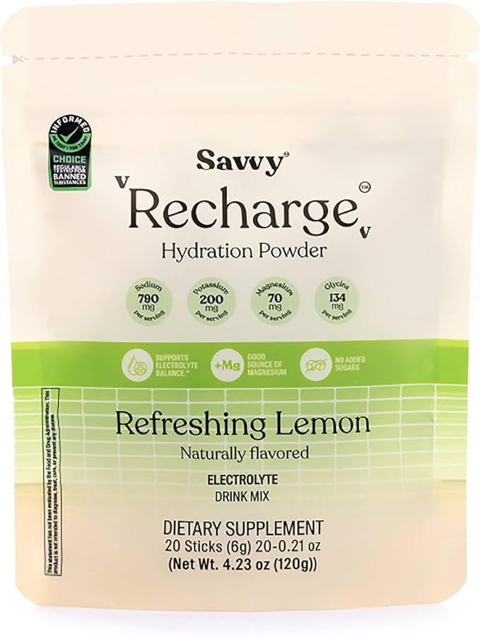 SAVVY Bone Broth Power Vanilla Protein Powder 22g Protein 12g Collagen &amp Recharge Electrolyte Powder Sugar Free Conscious Hydration Drink with Sodium Magnesium Potassium Glycine Lemon Flavo