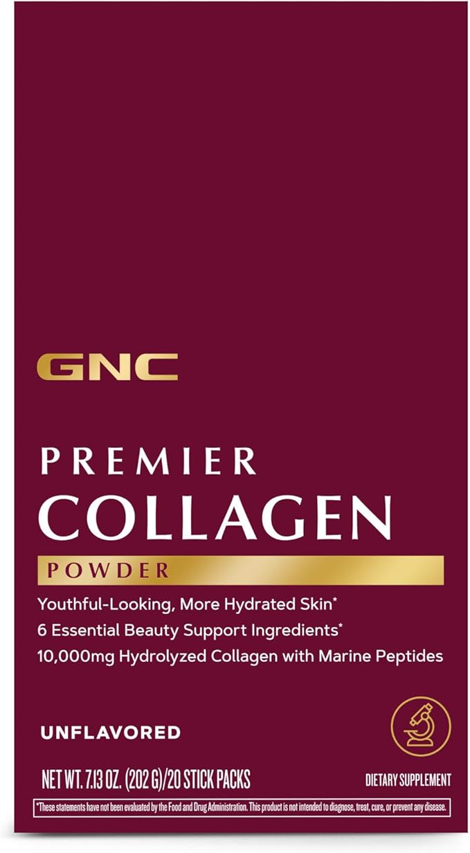 GNC Premier Collagen Powder with 6 Essential Beauty Support Ingredients Unflavored 20 Stick Packs