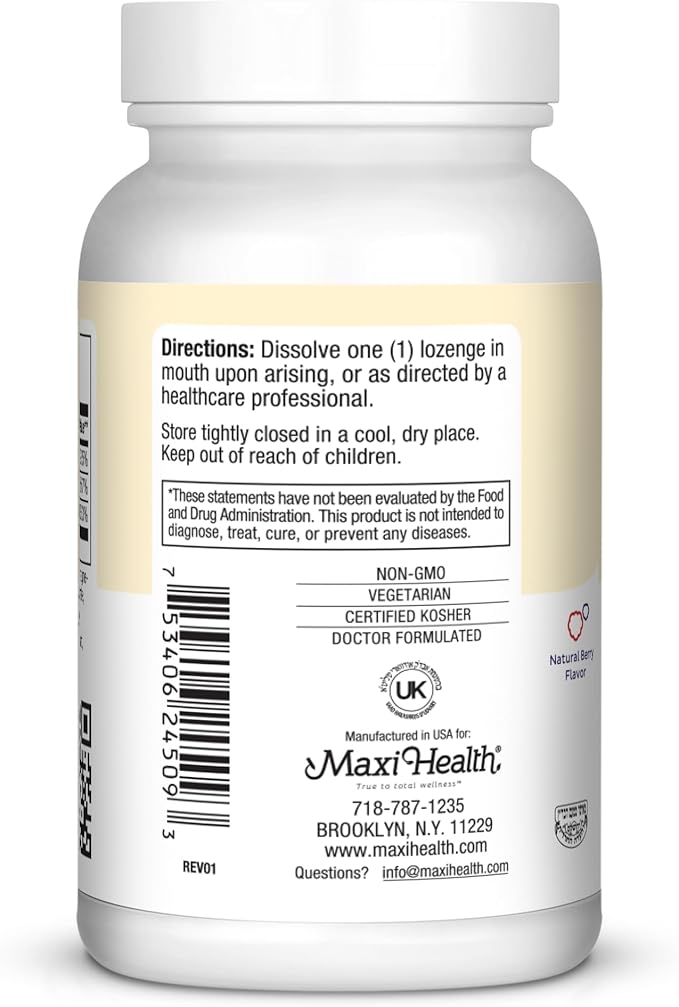Maxi Health Triple B Lozenges - Vitamin B12 &amp B6 &amp Biotin - Strawberry Flavor - 90 Chewies - Kosher