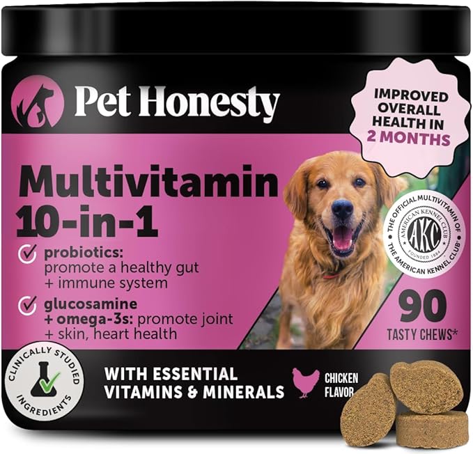 10-in-1 Dog Multivitamin Supplement with Glucosamine &amp Probiotics - Hip &amp Joint Support Digestive Health Immune Support Heart &amp Skin - All-in-One Daily Vitamins &amp Omega-3s for Dogs
