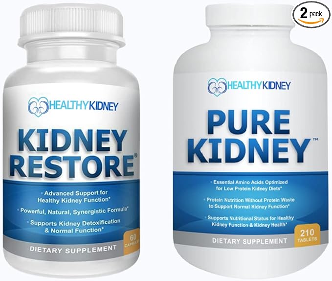 Kidney Restore &amp Pure Kidney 2-Pack Bundle for Kidney Cleansing &amp Supporting Protein Levels with A Low Protein Kidney Diet