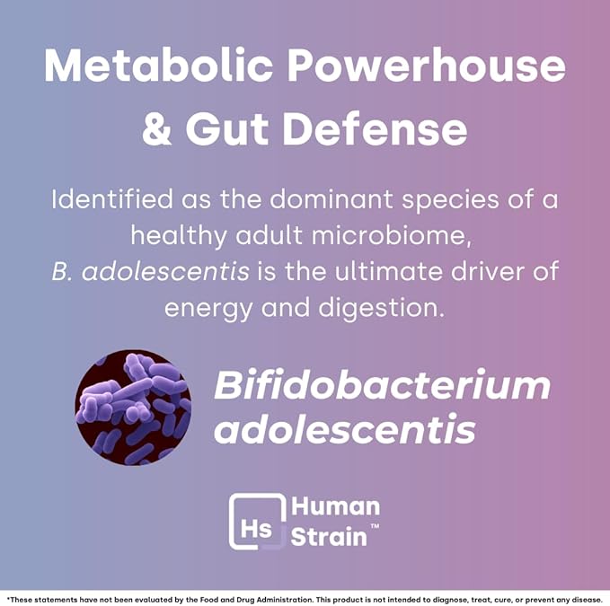 Human Strain Bifidobacterium Adolescentis Probiotic | Fewer Urgent Bowel Movements Reduced Bloating/Gas &amp Digestion Support | Clinically Studied Synbiotic | 30ct (30 Day Supply)