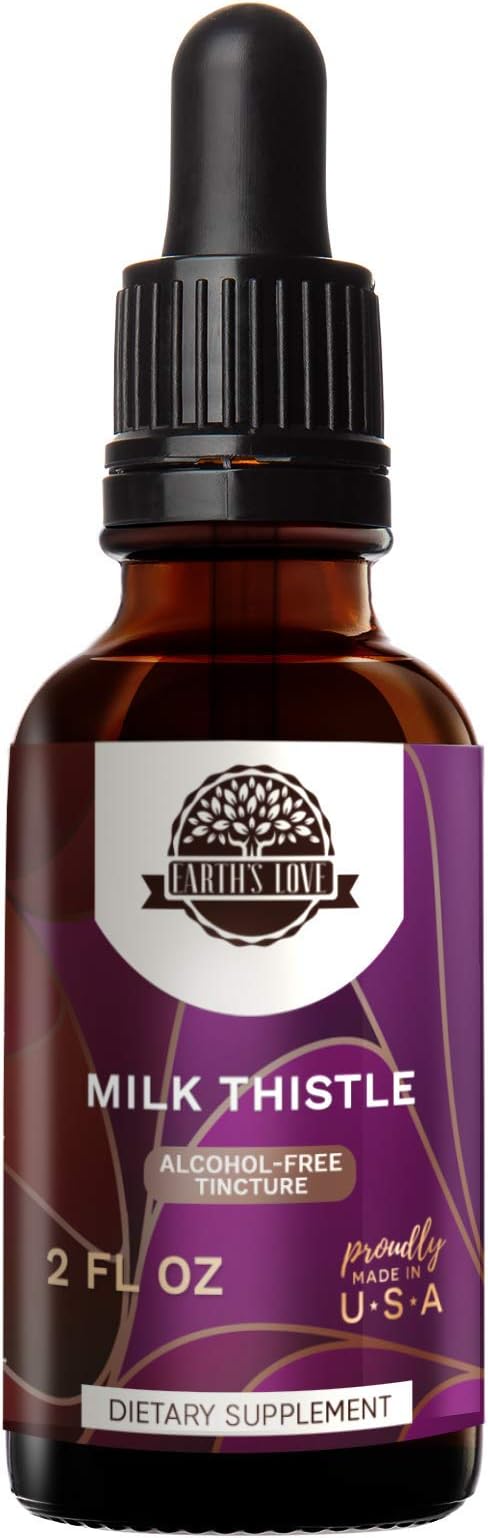 Earth's Love - Milk Thistle Alcohol-Free Herbal Extract Tincture Super-Concentrated Milk Thistle (Silybum marianum) Dried Seed (2 Fl Oz)