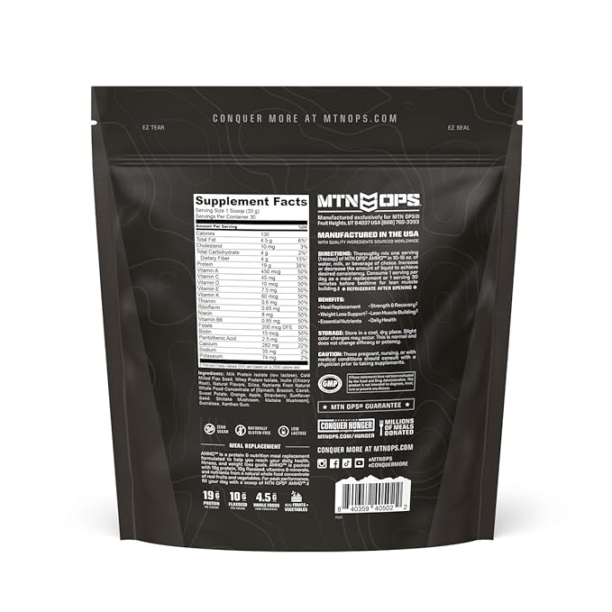 MTN OPS Ammo Meal Replacement Shake Powder – 19g Protein 10g Flaxseed 4.5g Whole Foods Real Fruits &amp Vegetables – Daily Nutrition &amp On-the-Go Fuel 30 Servings Vanilla