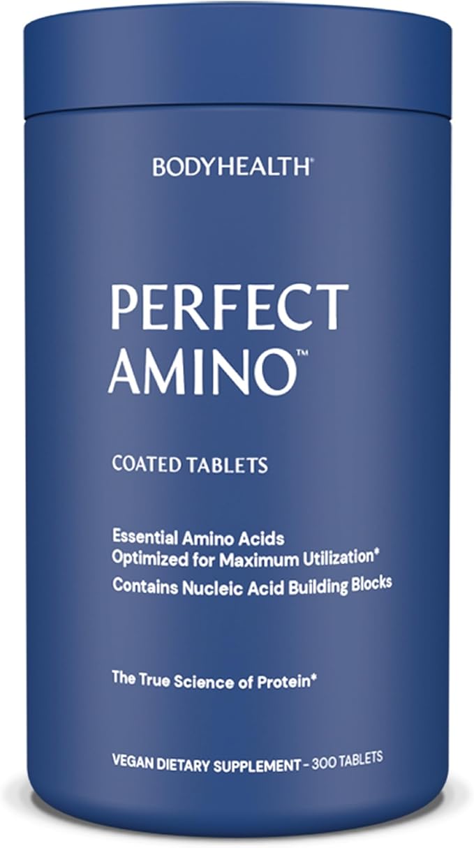 BodyHealth PerfectAmino (300 ct) Easy to Swallow Tablets Essential Amino Acids Supplement with BCAAs Vegan Protein for Pre/Post Workout &amp Muscle Recovery with Lysine Tryptophan Leucine Methio