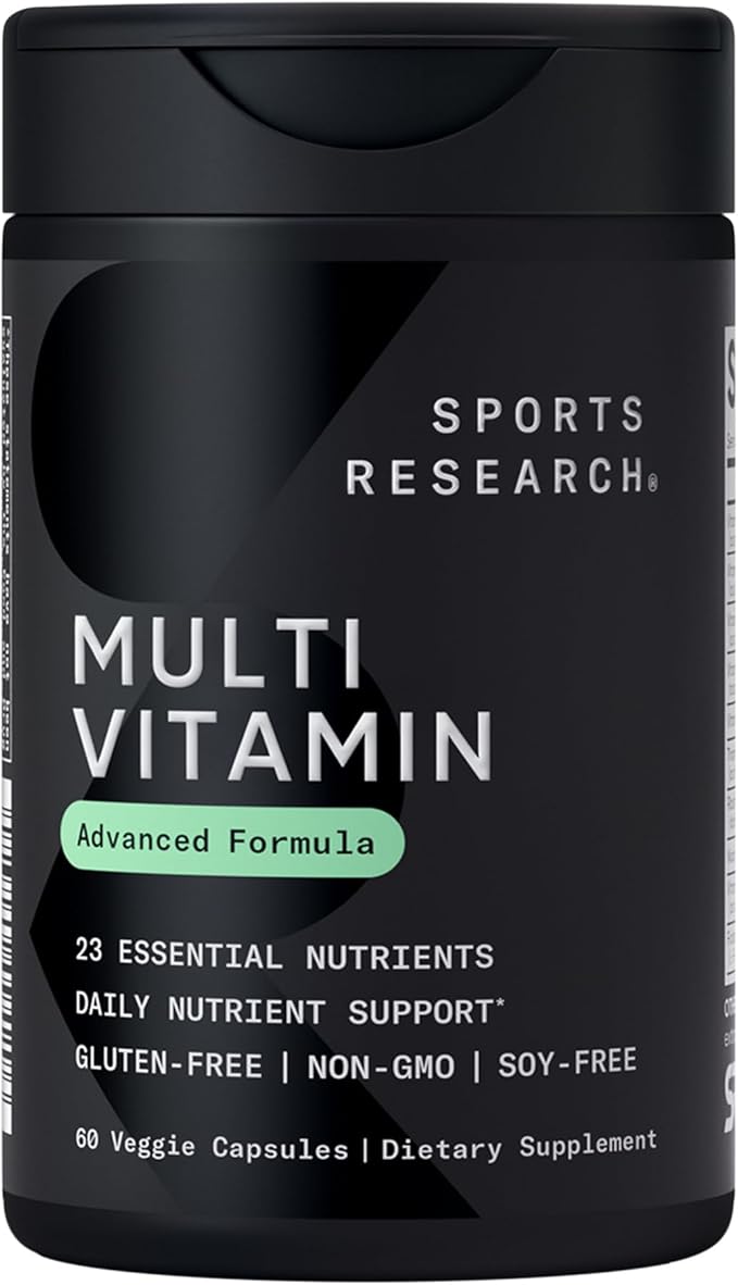 Sports Research® Energy Production Pack - 23 Essential Vitamins &amp Minerals with CoQ10 &amp Iodine - Daily Nutrient Support + L-Theanine Supplement + Caffeine &amp MCT Oil + Magnesium L-Threonate