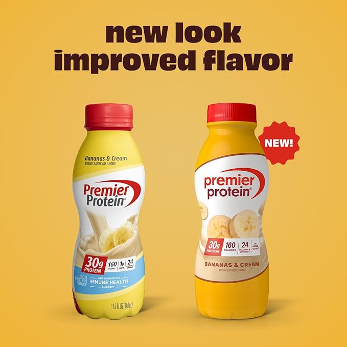 Premier Protein Shake Bananas &amp Cream 30g Protein No Added Sugar 24 Vitamins &amp Minerals to Support Immune Health 11.5 fl oz 12 Pack