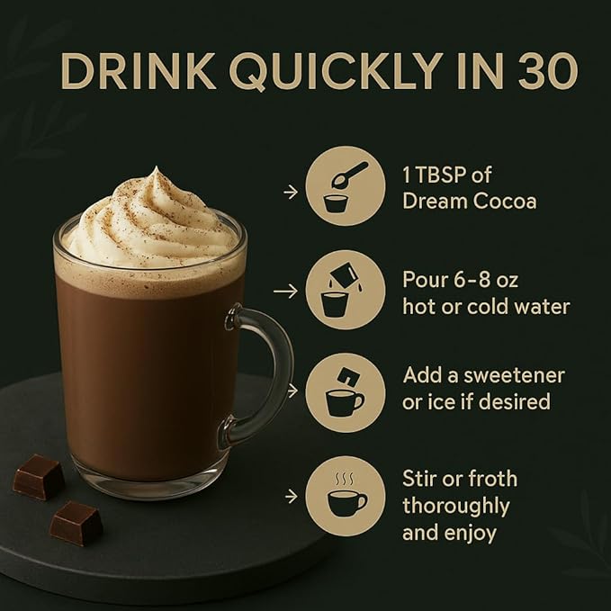 Magnesium Hot Cocoa – Melatonin-Free Natural Sleep Aid Hot Chocolate for Adults with Reishi Mushroom L-Theanine &amp Zinc Glycinate – Relaxation &amp Restful Sleep Support Mushroom Coffee 30 Servi
