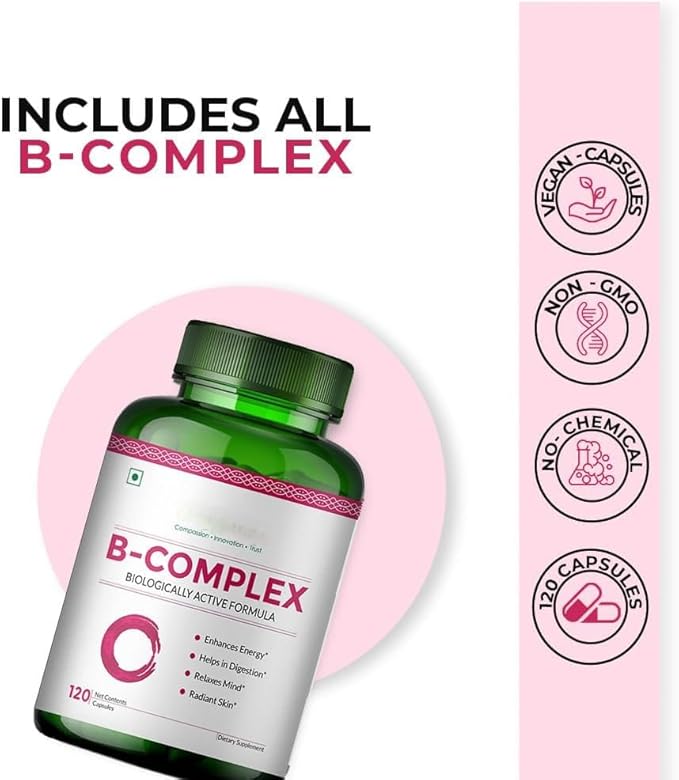 Vitamin B Complex Capsules with RDA for B12 Supplement for Hair Growth Metabolism &amp Support Healthy Brain Function (120 Capsules)