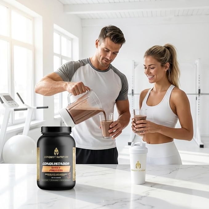 Conquistador Premium Whey Protein Powder – Chocolate Milkshake Flavor 25 gm Digestive Enzyme Blend 5.1g BCAA’s 0g Added Sugar Supports Muscle Recovery - 28 Servings