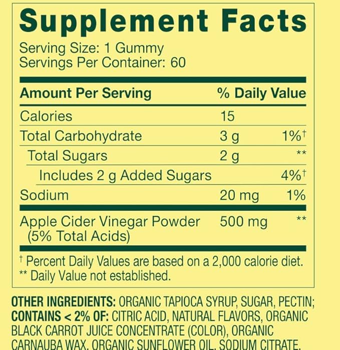 Apple Cider Vinegar Vegetarian Gummies 500 mg 60 Count (Pack of 2)