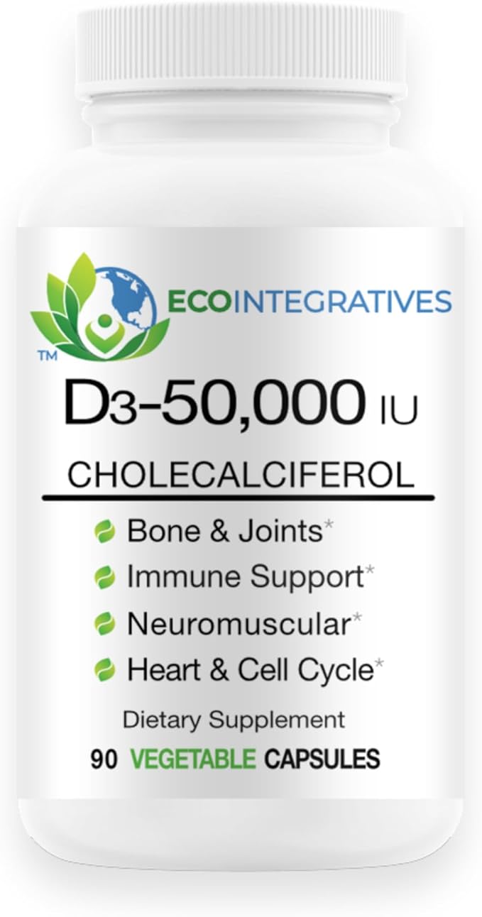 EcoIntegratives Vitamin D3-50000 IU Cholecalciferol Helps Maintain Healthy Bones &amp Teeth Bone Density Muscles Cardiovascular Neuromuscular Immune Support Non-GMO Allergy Free 90 Capsules
