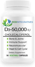 EcoIntegratives Vitamin D3-50000 IU Cholecalciferol Helps Maintain Healthy Bones &amp Teeth Bone Density Muscles Cardiovascular Neuromuscular Immune Support Non-GMO Allergy Free 90 Capsules