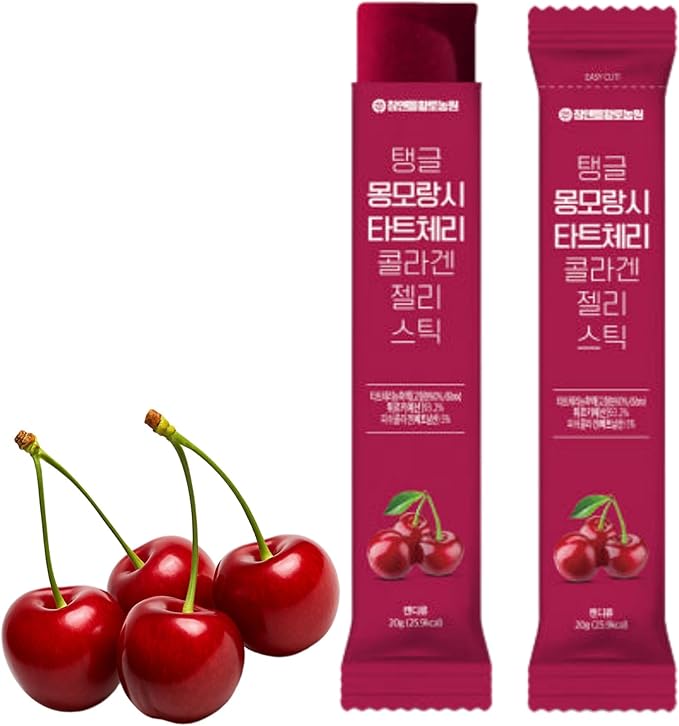 Cham&ampDeul Tart Cherry Collagen Jelly Stick - 1000mg Fish Collagen for Skin &amp Hydration Tart Cherry Concentrate - 15 Sticks - Korean Collagen Jelly Stick On-the-Go Daily Supplement - 콜라겐 젤리스틱