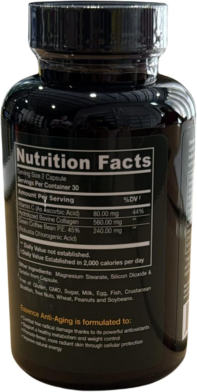 Anti-Aging with Colombian Green Coffee Extract Hydrolyzed Collagen and Vitamin C (60 Capsules)