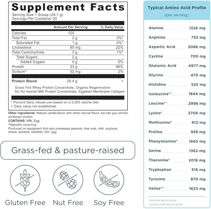 Ancient Nutrition Grass-fed Whey Protein Powder Vanilla Bean 20 Servings + Multi Collagen Peptides Protein Powder Vanilla 24 Servings