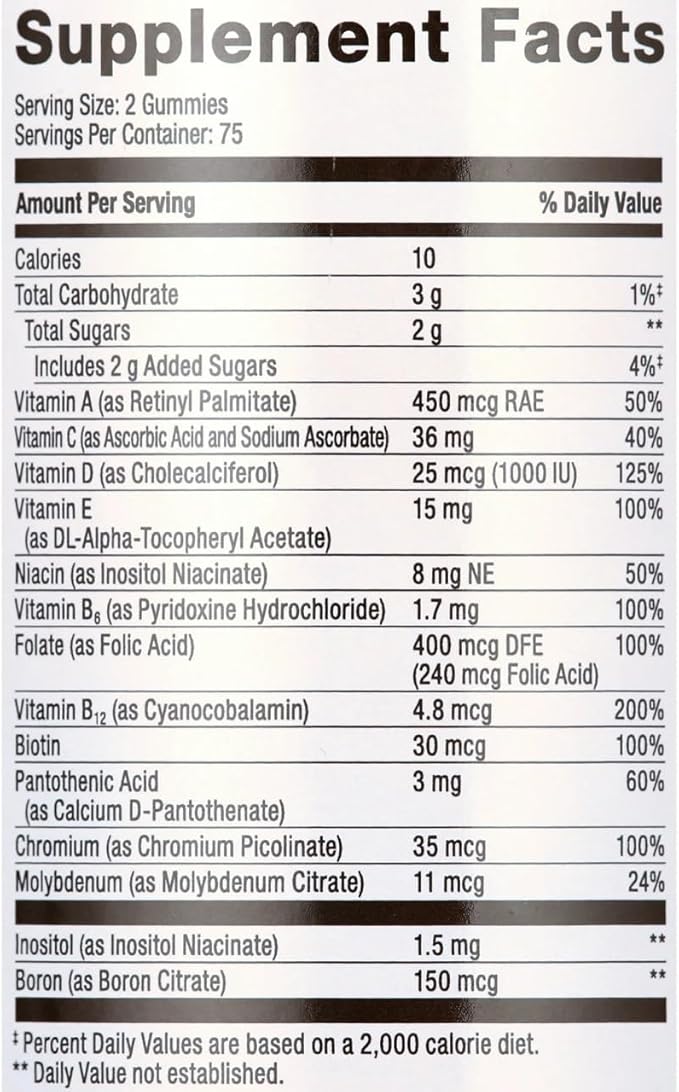 Equate Adult Multivitamin Gummies Daily Complete Multivitamin for Men &amp Women Mixed Berry Orange Peach Flavor 150 Count (75 Servings) Sticker