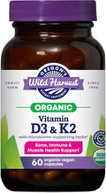 Oregon’s Wild Harvest Organic Vitamin D3 &amp K2 – Bone Immune &amp Muscle Health Support – Vegan Capsules with Microbiome-Supporting Herbs Aquamin® Trace Minerals USDA Organic 60 Ct