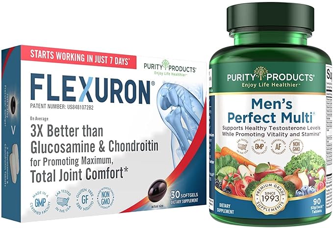 Purity Products Bundle - Men's Perfect Multi + Flexuron Joint Formula Men's Multi Supports Healthy Vitality Energy +More - Flexuron - 3X Better Than Glucosamine &amp Chondroitin - 30 Day Supply