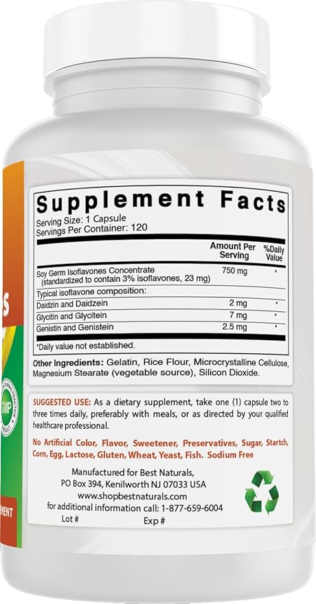 Best Naturals Soy Isoflavones 750 mg 120 Capsules (120 Count (Pack of 3))