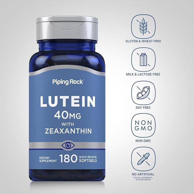 Piping Rock Lutein and Zeaxanthin Supplement | 40 mg | 180 Softgels | Eye Vitamins from Marigold Flower Extract | Non-GMO Gluten Free