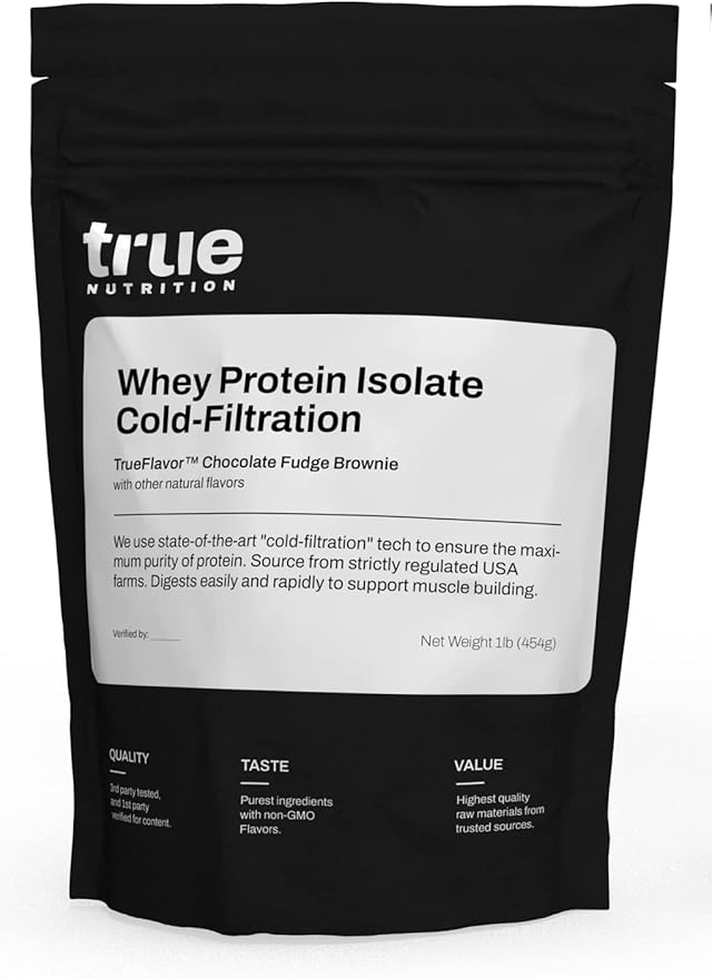 True Nutrition Whey Protein Isolate Powder - Cold-Filtered 27g Protein per Serving - Supports Muscle Growth &amp Recovery - Keto Gluten Free Lactose Free Non-GMO - Chocolate Fudge Brownie - 1lb