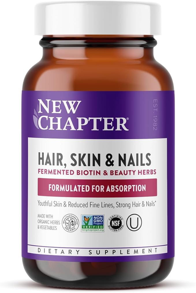 New Chapter Hair Skin &amp Nails Vitamins with Fermented Biotin+astaxanthin Vegetarian Capsule 30 Count (Pack of 1)