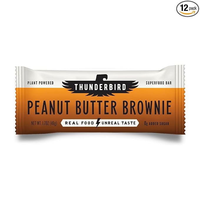 Thunderbird Bars Energy Snack Gluten-Free with Protein Healthy Real Food Vegan Non-GMO No Added Sugar (12 Count 1.7 oz. Bars) (Peanut Butter Brownie)