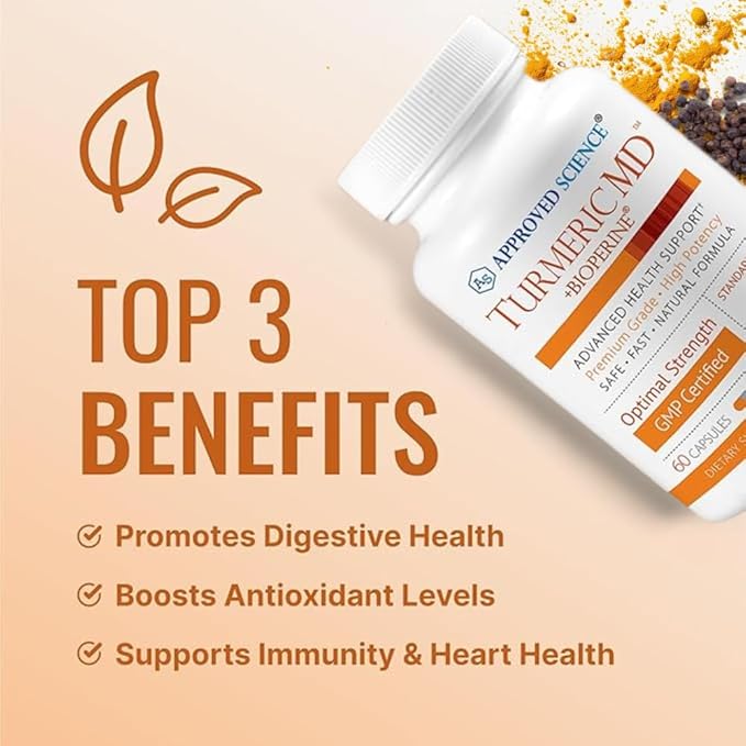 Approved Science Turmeric MD - Turmeric Extract with BioPerine Black Pepper &amp 95% Standardized Turmeric Curcuminoids - 180 Capsules (3 Month Supply)