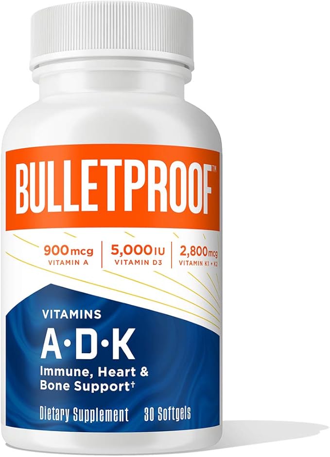 Bulletproof Vitamins A-D-K Softgels 30 Count Supplement for Heart Bone Health and Immune Support