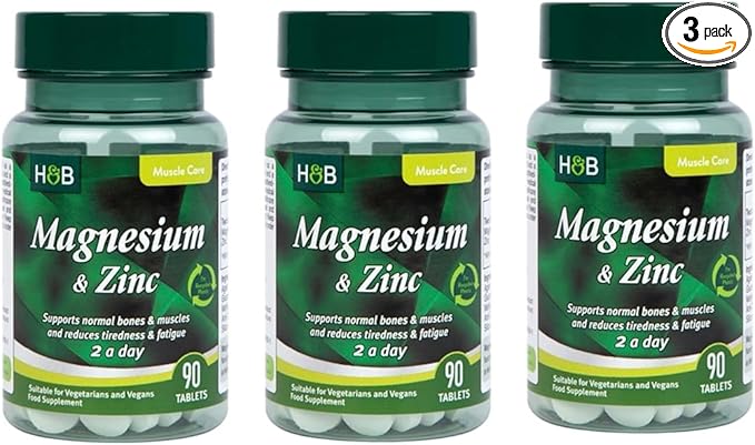 H and B Magnesium &amp Zinc 90 Tablets (Pack of 3 Total 270 Tables)
