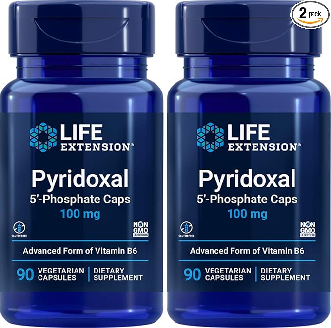 Life Extension Pyridoxal-5'-Phosphate Caps P5P 100 mg 90 Veg Capsules (Pack of 2) - Advanced Vitamin B6 Supplement