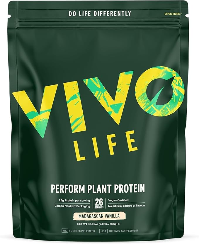 Vivo life Perform Plant Protein Powder - Pea &amp Hemp Protein Blend with BCAA (Salted Caramel 38.45 oz)