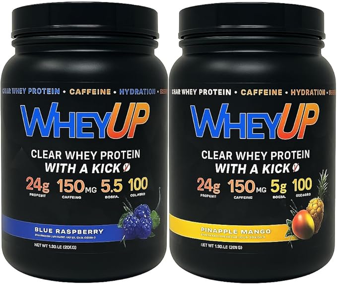 WheyUP Combo Lean Clear Whey Isolate - 24g Protein + 150mg Caffeine - Clear Whey Protein Powder - Sugar-Free - Keto-Friendly - Juice-Style Pre Post Workout Drink - 20 Servings