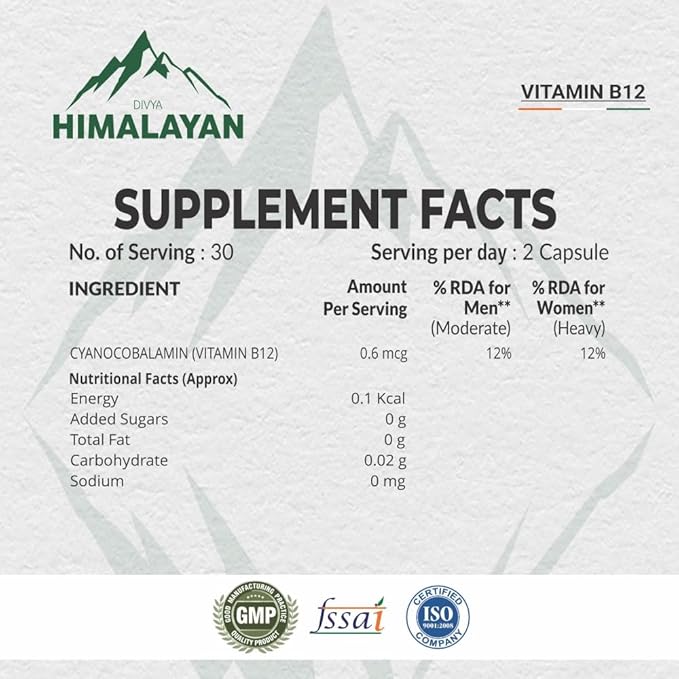 Vitamin B12 Methylcobalamin 1000 mcg – Plant-Based B12 Capsules with Spirulina Wheatgrass Beetroot Amla – Supports Energy Nerve Health &amp Red Blood Cell Formation – 60 Vegan Caps - 60 Days Supp