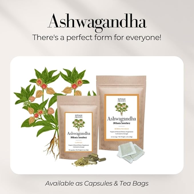 Ashwagandha Capsules - Stress Relief Sleep Aids &amp Focus for Women &amp Men - 100% Natural &amp Organic Vegan Herbal Tea - Handmade Herbal Supplement - 60 Capsules