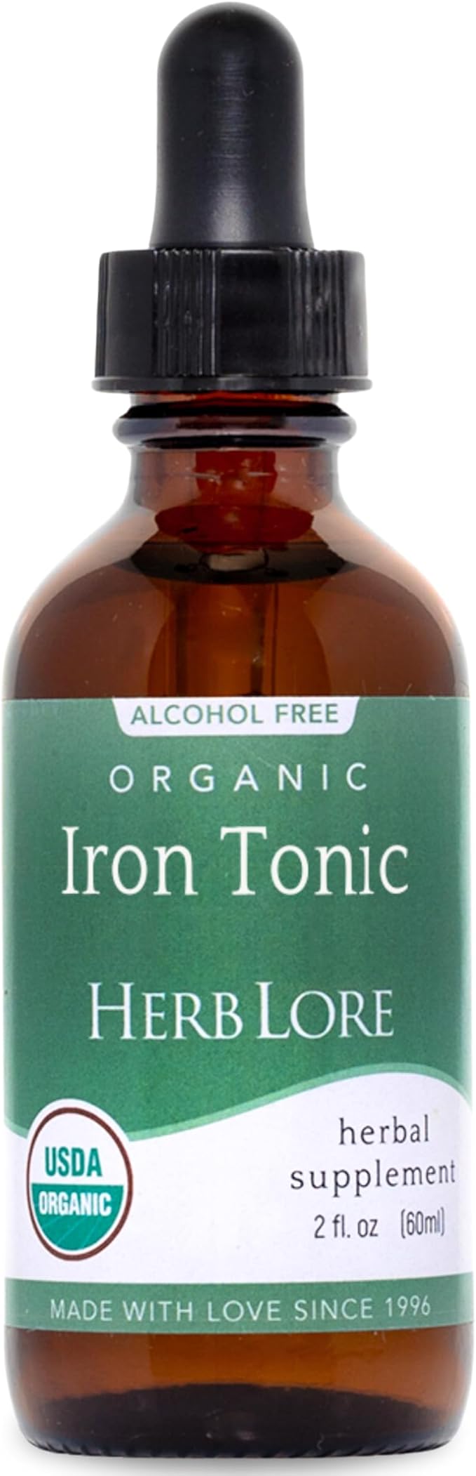 Herb Lore Iron Tonic - Organic Liquid Iron Drops Supplement for Kids &amp Women - Baby Infant &amp Toddler Friendly - Plant Based Vegan Gentle Non Constipating Herbal Tincture (2 fl oz)