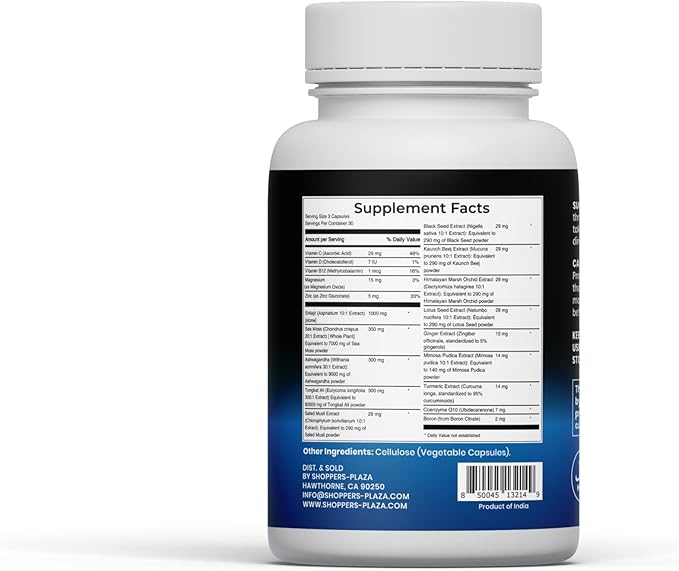 ShiMoss Supplement w/Shilajit 1000mg Sea Moss 7000mg Ashwagandha 9000mg Tongkat Ali 90000 mg Vitamin C B12 Boron Turmeric Ginger - Immunity Dietary Capsule for Men &amp Women - 90 Count