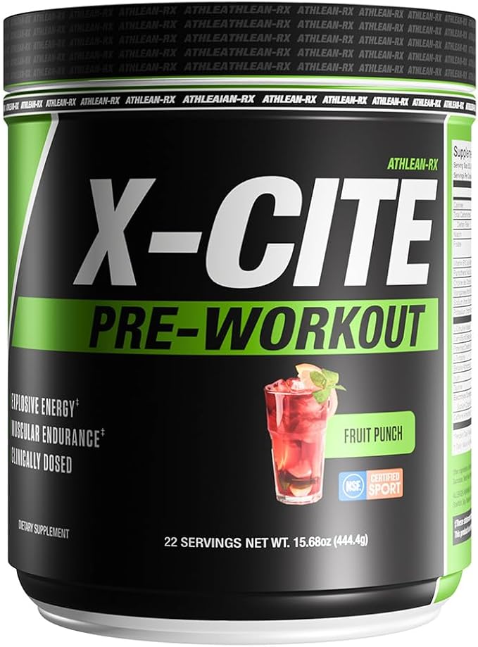 X-CITE Pre-Workout by ATHLEAN-X - Enhanced Formula with Beta-Alanine Creatine &amp Caffeine for Ultimate Energy Endurance Focus &amp Muscle Pump NSF Certified for Sports (Fruit Punch)