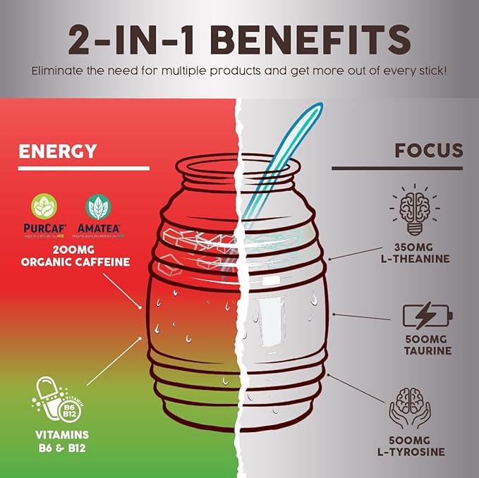 Salud 2-Pack | 2-in-1 Calm + Sleep (Punch) &amp Energy + Focus (Strawberry Watermelon) – 15 Servings Each Drink Mix Dairy &amp Soy Free Non-GMO Gluten Free Vegan Low Calorie 1g of Sugar