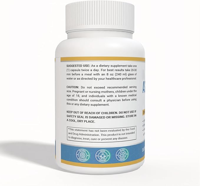AshwaPower Plus Herbal Ashwagandha Dietary Supplement 60 Capsules Organic Ashwagandha Black Pepper Stress Relief Vitality
