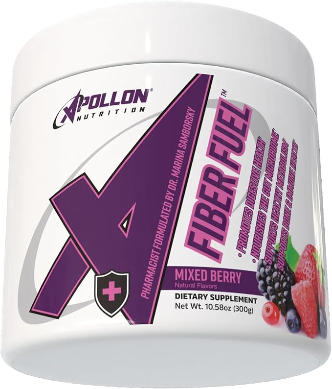 Apollon Nutrition Fiber Fuel – Premium Soluble and Insoluble Fiber Supplement for Gut Health Digestion and Regularity – 30 Servings – Unflavored Prebiotic Fiber Powder (30 Serving Mixed Berry)