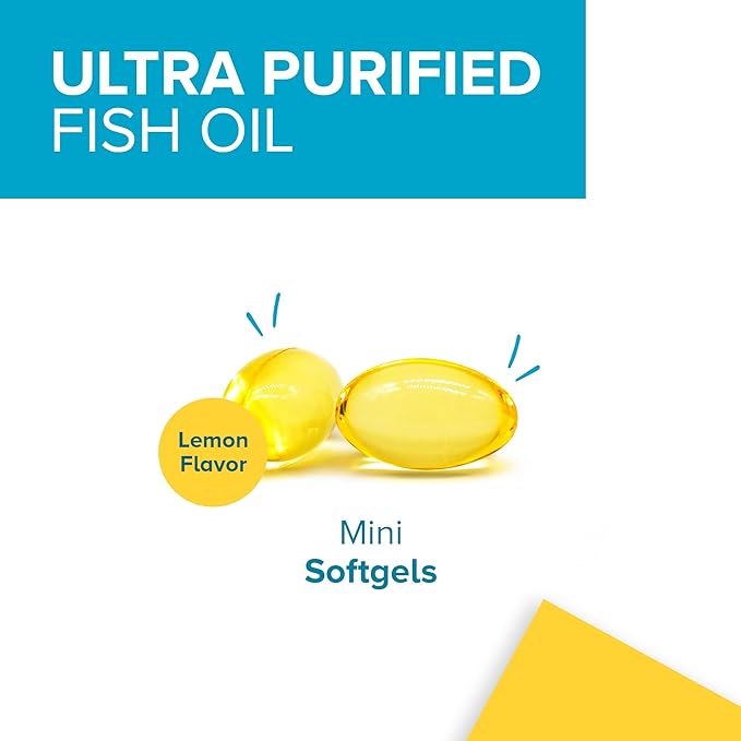 Qunol Fish Oil Omega 3 Mini Softgels 1000mg Omega 3 EPA + DHA Ultra Pure Supplements Heart Health Support Lemon Flavor Easy to Swallow Minis 3 Month Supply 180 Count
