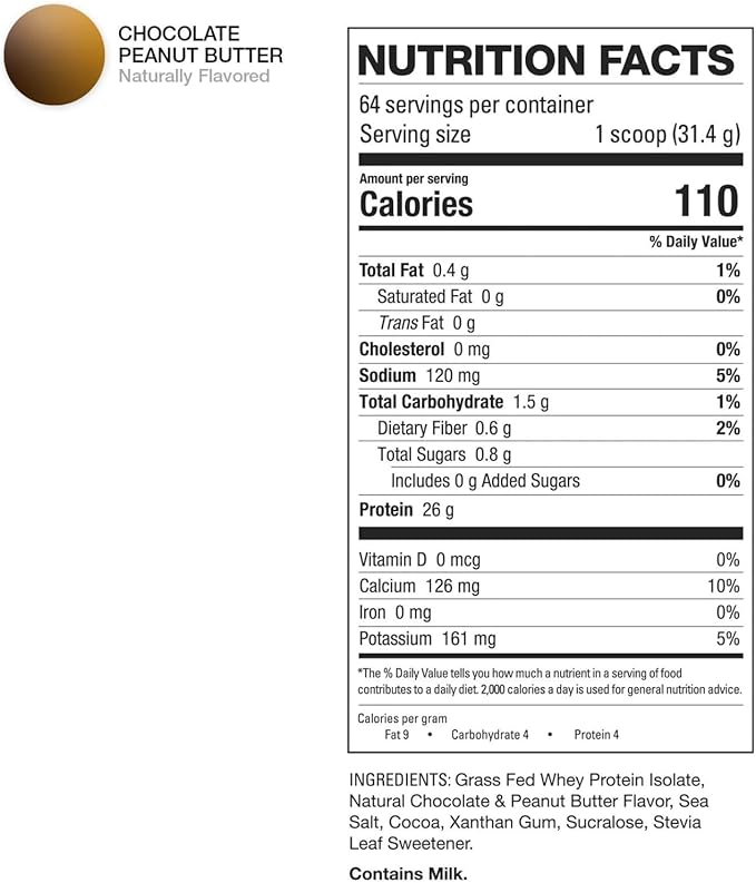 HD MUSCLE ProHD Protein | 100% Grass Fed Whey Isolate | 25g Protein 114 Calories 0g Fat | Zero Fillers or Amino Spiking | 30 Servings (Chocolate Peanut Butter)