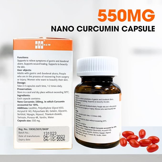 Nano Curcumin - 30 Capsules - Nano Technology Increases Absorption Up to 99.9% Promotes Digestive System Relieves Gastric and Beautifies The Skin
