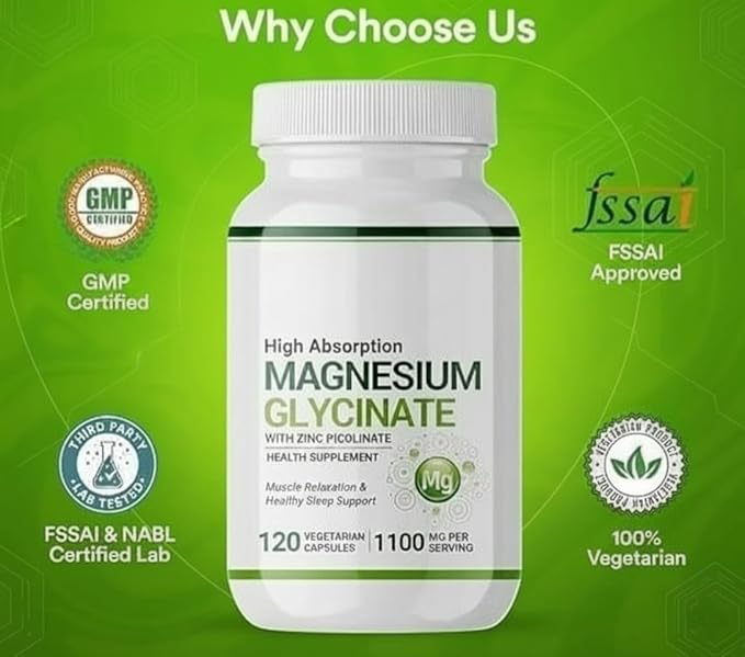 Magnesium Glycinate 1100mg (Elemental Magnesium 242mg) with Zinc 10mg (as Zinc Picolinate) Per Serving - 120 Capsules (Pack of 1)