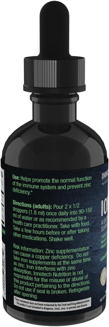 Innotech Nutrition Liquid Ionic Zinc Immune Function &amp Skin Health Support High Absorption Zinc Gluconate &amp Ascorbate 60 ml